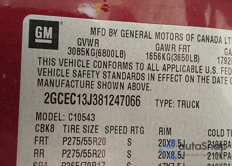 2008 Chevrolet Silverado 1500 Lt1 z USA, uszkodzony, nr VIN 2GCEC13J381247066